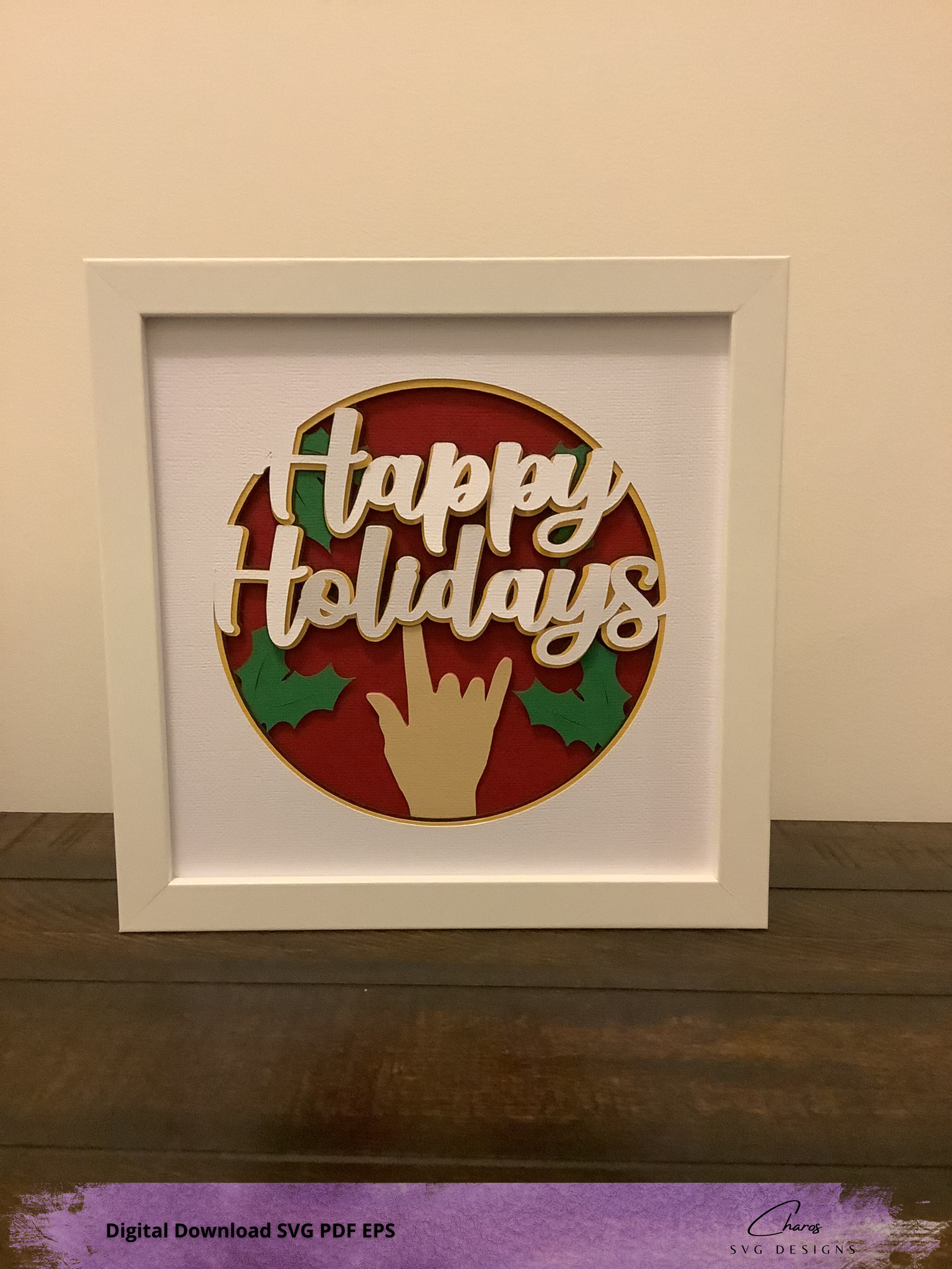 3D Happy Holidays I Love You SVG | Sign Language | Deaf | Awareness | ILY | Holiday | Celebrate | I Love You | Language | Shadow Box | Love