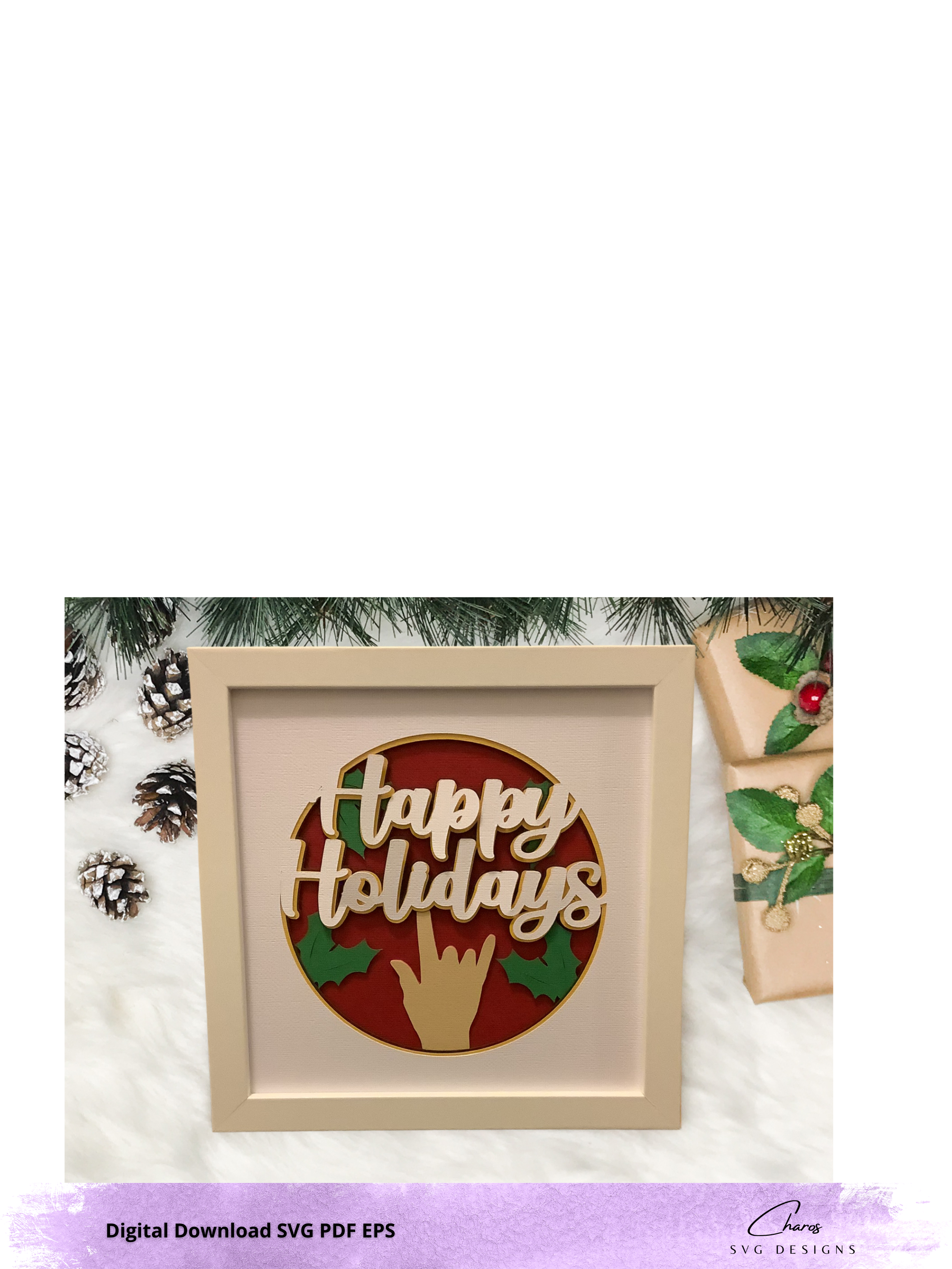 3D Happy Holidays I Love You SVG | Sign Language | Deaf | Awareness | ILY | Holiday | Celebrate | I Love You | Language | Shadow Box | Love