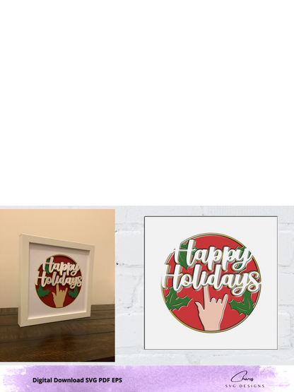 3D Happy Holidays I Love You SVG | Sign Language | Deaf | Awareness | ILY | Holiday | Celebrate | I Love You | Language | Shadow Box | Love