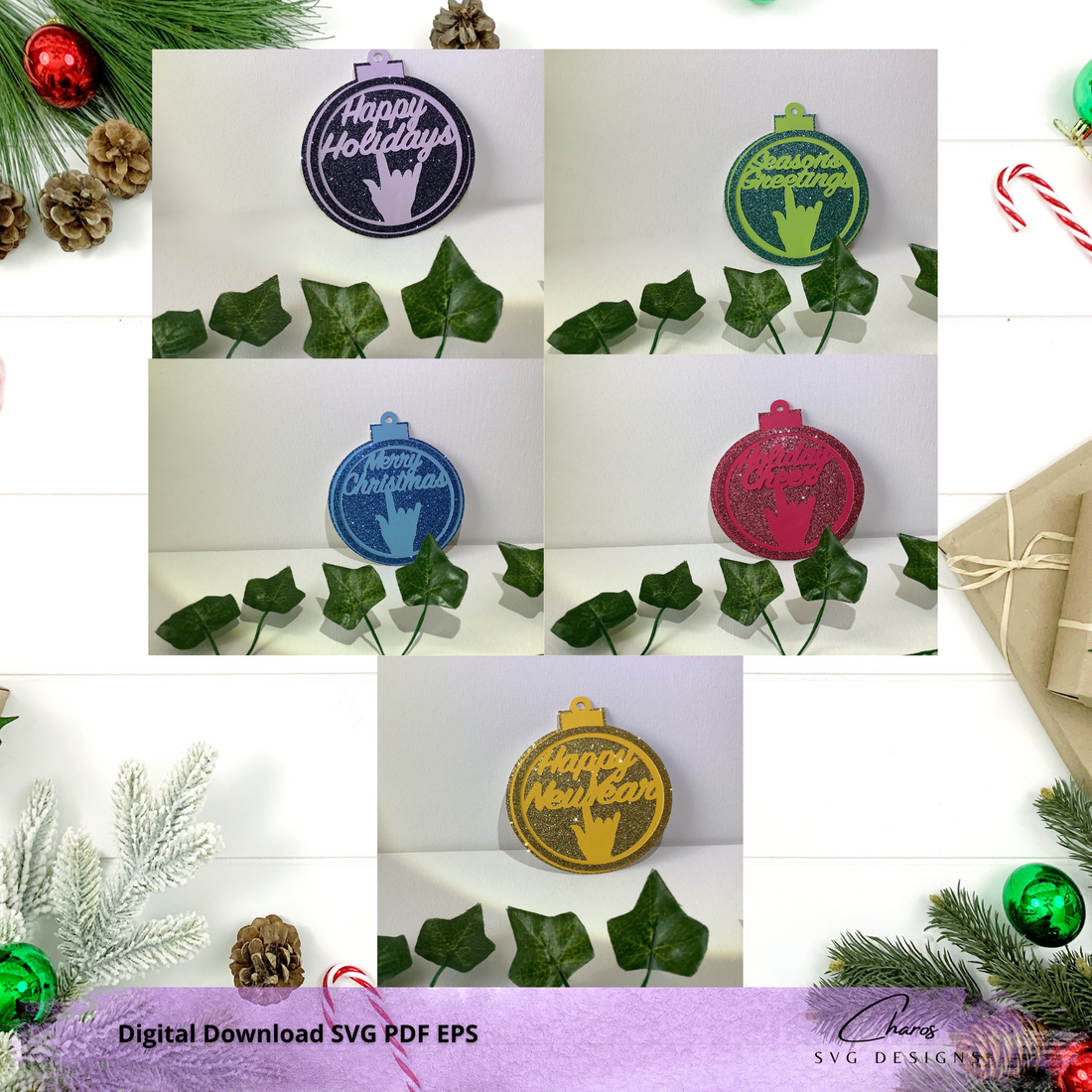 SVG: Three Layer I Love You in ASL Holiday Ornaments SVG Bundle | Cricut Cut File |