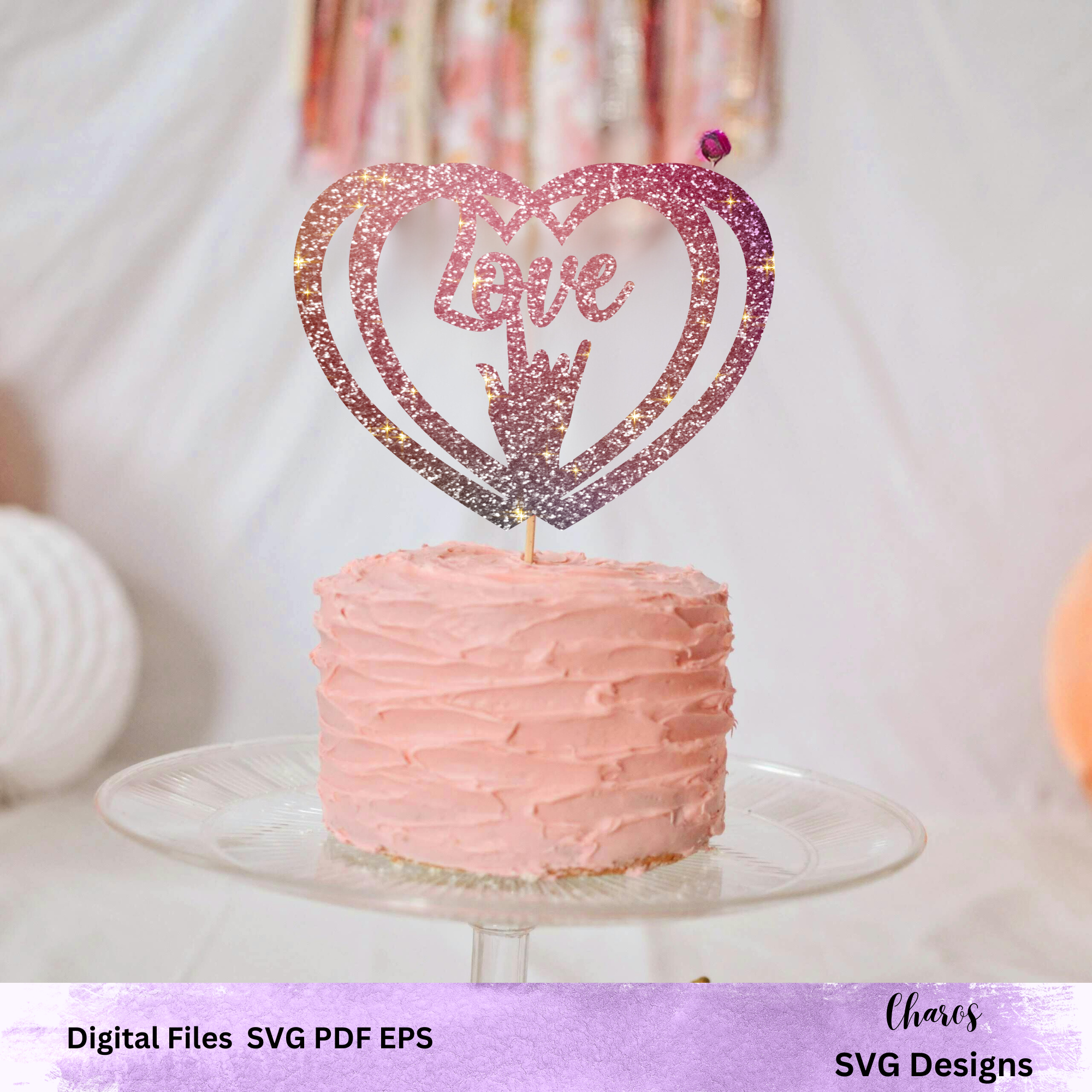 Hearts of Love Cake Topper SVG | Love Cake Topper with Sign Language | Digital Cut File | Cricut File