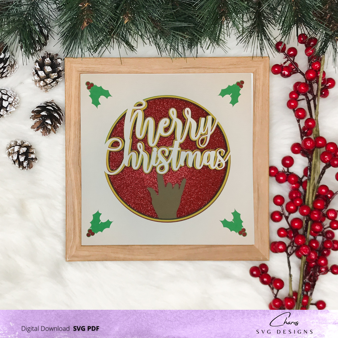 3D Merry Christmas SVG | | Love You in ASL | Shadow Box | Deaf | Sign Language | ASL | Love | Sign