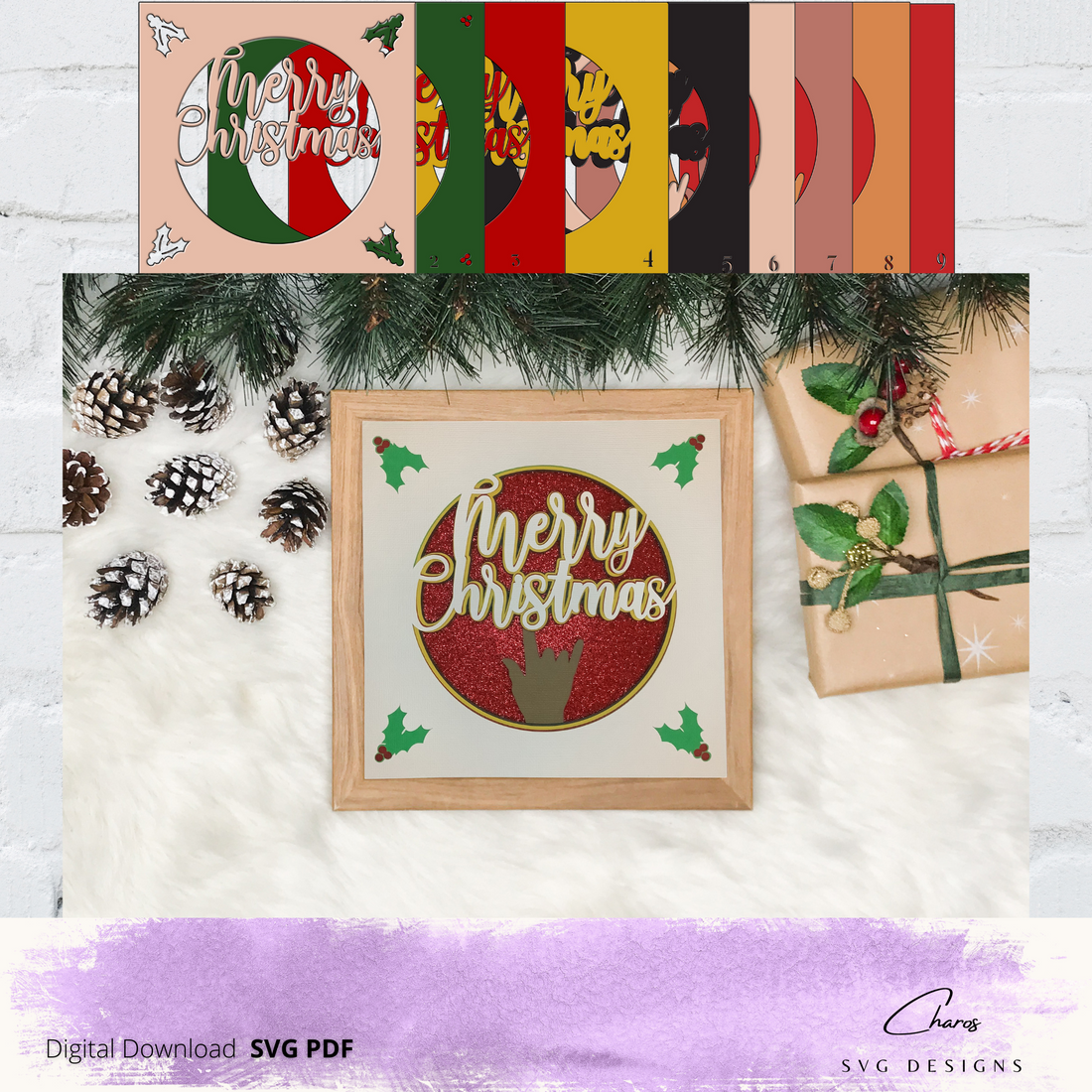 3D Merry Christmas SVG | | Love You in ASL | Shadow Box | Deaf | Sign Language | ASL | Love | Sign