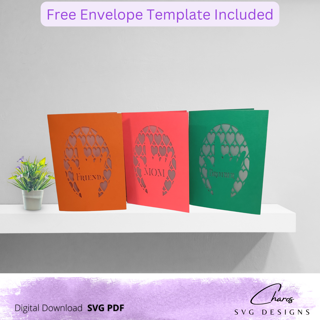 SVG: I Love You in Sign Language | Mega Greeting Card Bundle with Free Envelope Template | Cricut Cut File