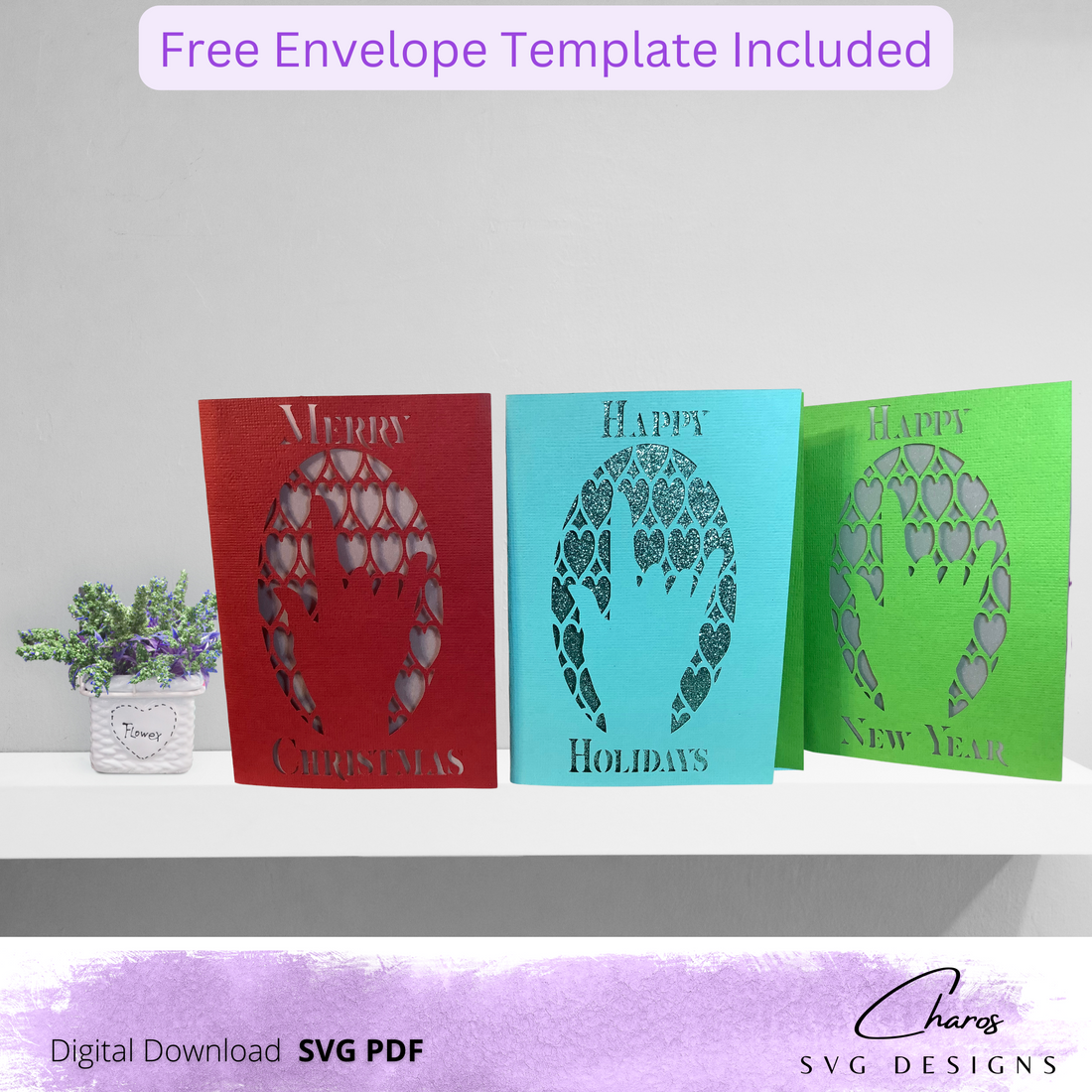 SVG: I Love You (In Sign Language)  Holiday Heart Card Bundle with Free Envelope! | Make Your Own | Card SVG | Greeting Card SVG |